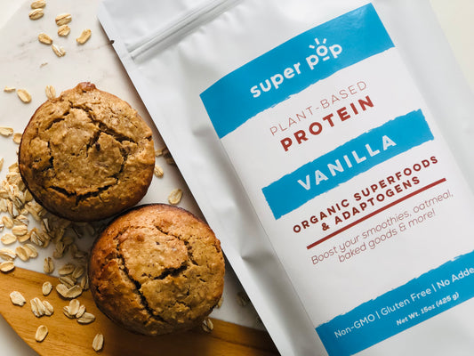 Protein Banana Oat Muffins (Gluten Free, SuperFoods, Adaptogens)