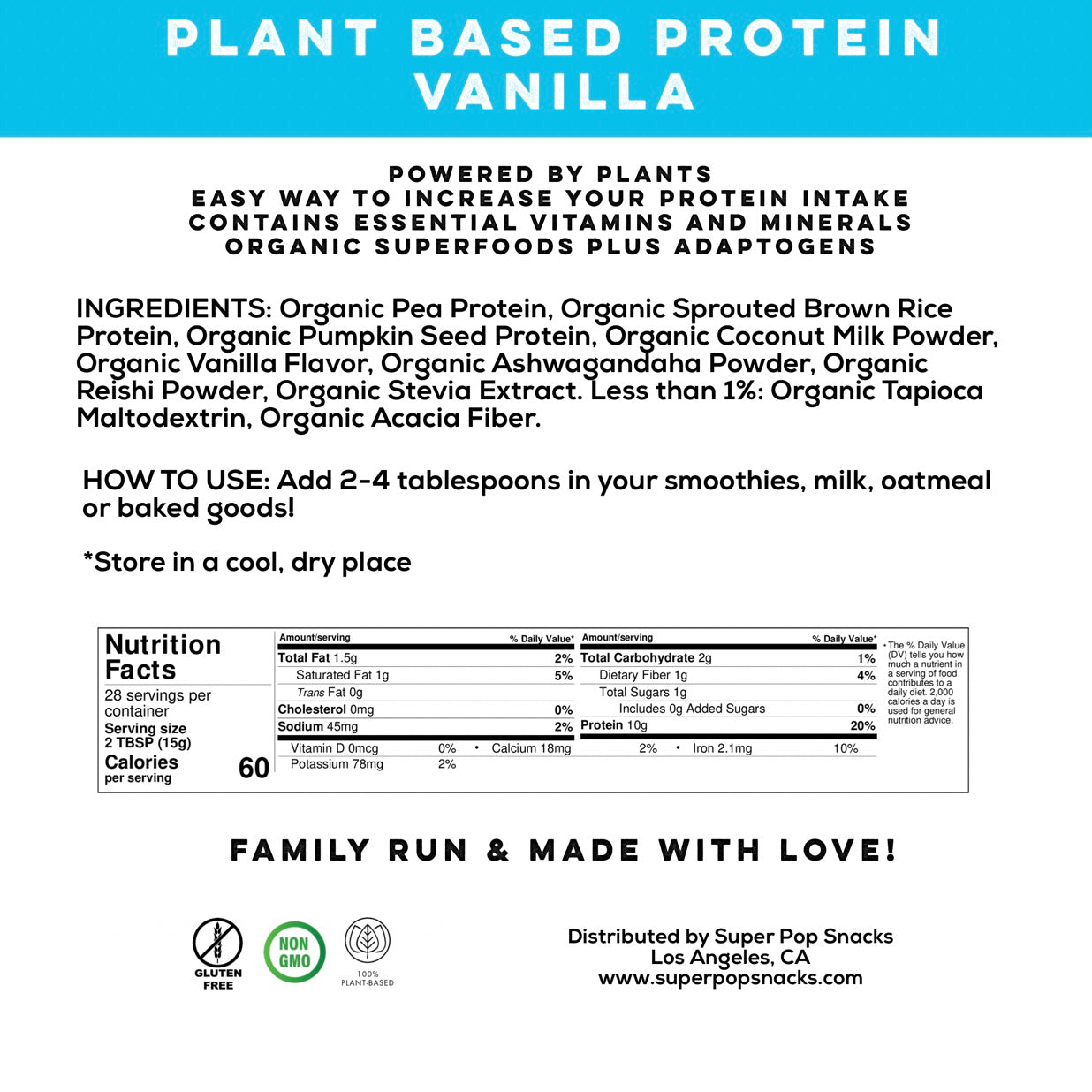 Protein Superblends- Vanilla- Plant Based, Superfoods & Adaptogens!
